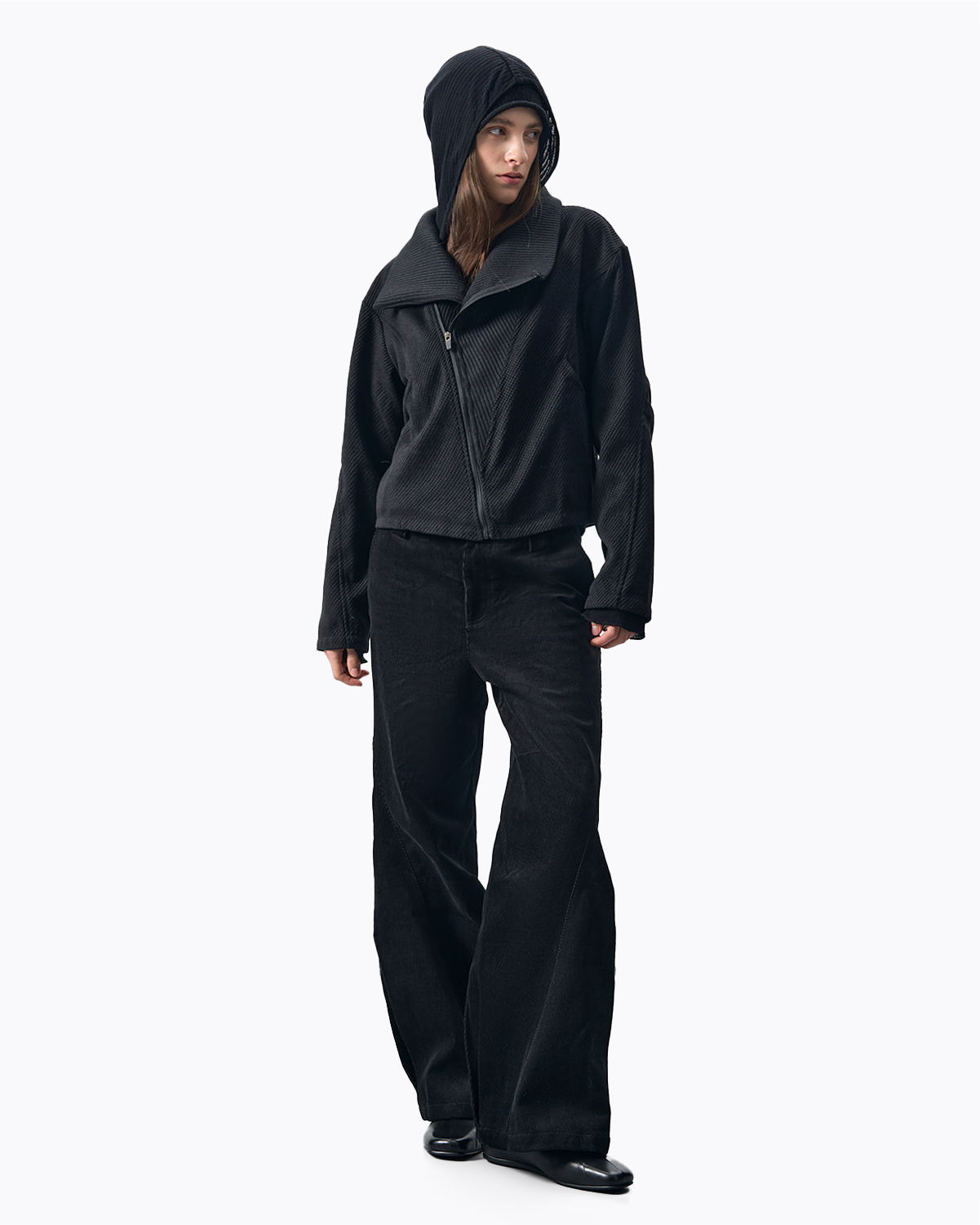 The Bias-Cut Hooded Jacket